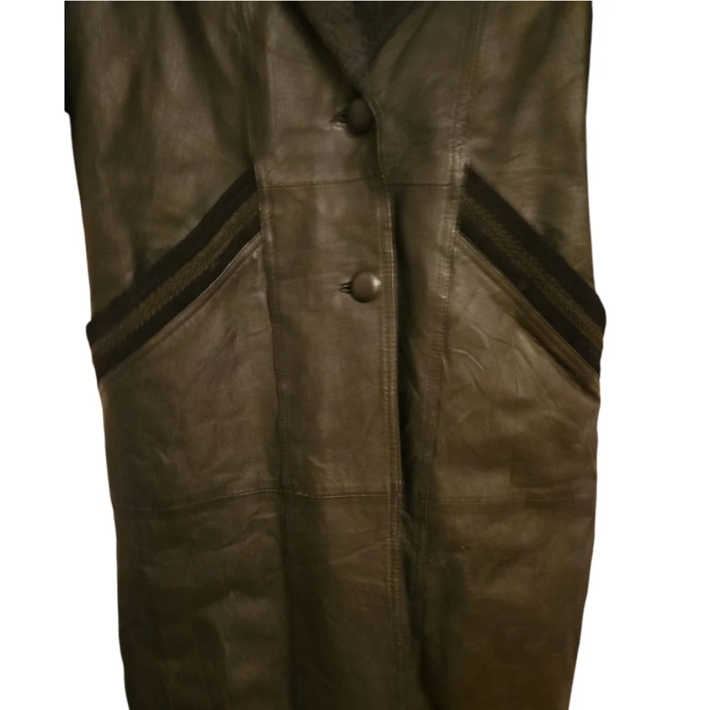 Vintage 80s Long Black Leather/Suede Trench Coat/Duster, Sz Med, Double G
